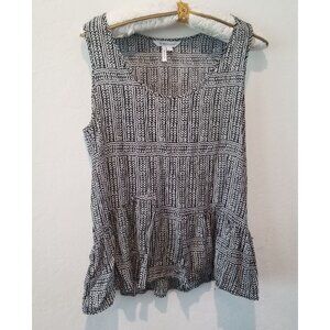BCBGeneration Women Large Sleeveless Flared Hem Blouse Top Geometric Gray Casual
